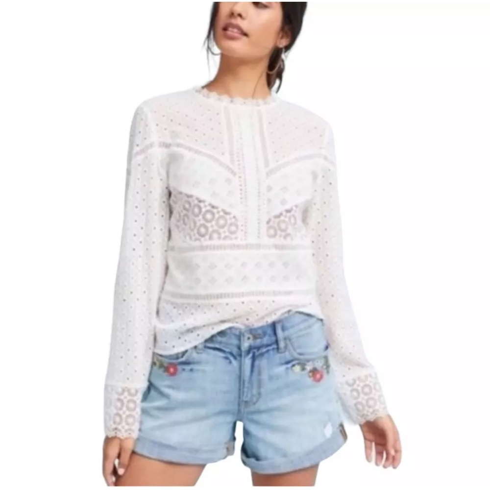 Anthropologie James Coviello Burnham Lace Blouse Eyelet White XS